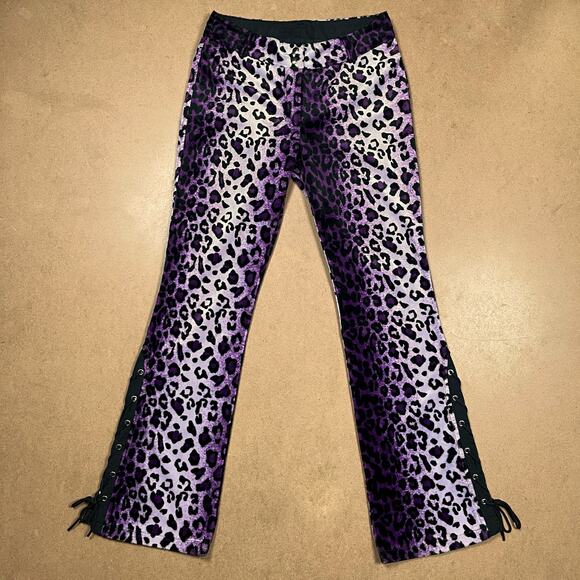 Vintage Lip Service Freaks in Fur Purple Leopard Print Pants Y2K Mall Goth Faux - Picture 2 of 16